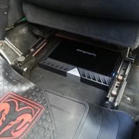 Amplifier mounted under seat where RCA cables cannot be kicked