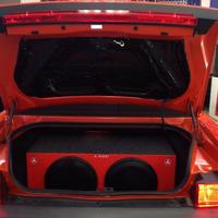 JL Audio Speakers and box inside trunk of custom Dodge Challenger